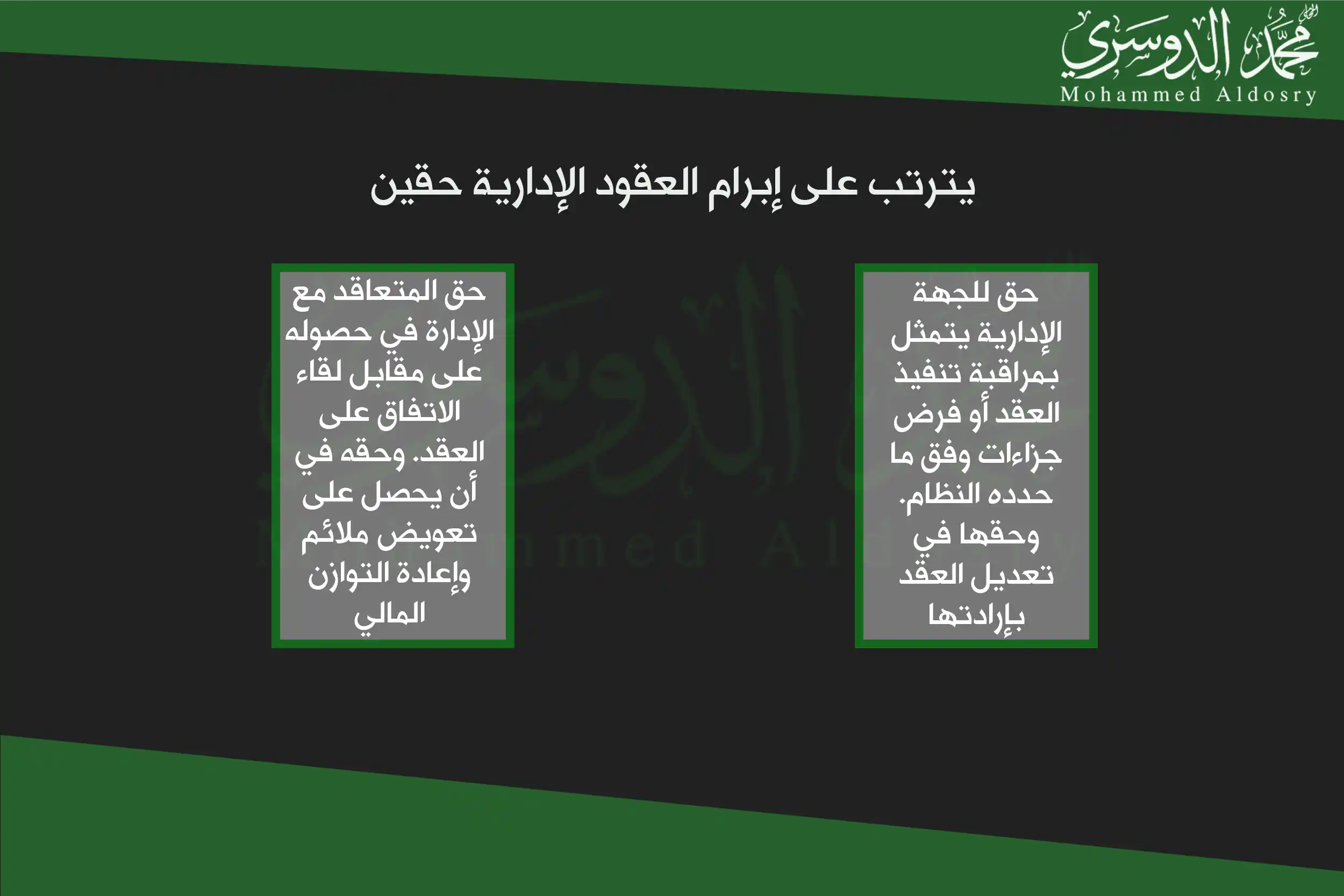 يترتب على إبرام العقود الإدارية حقين