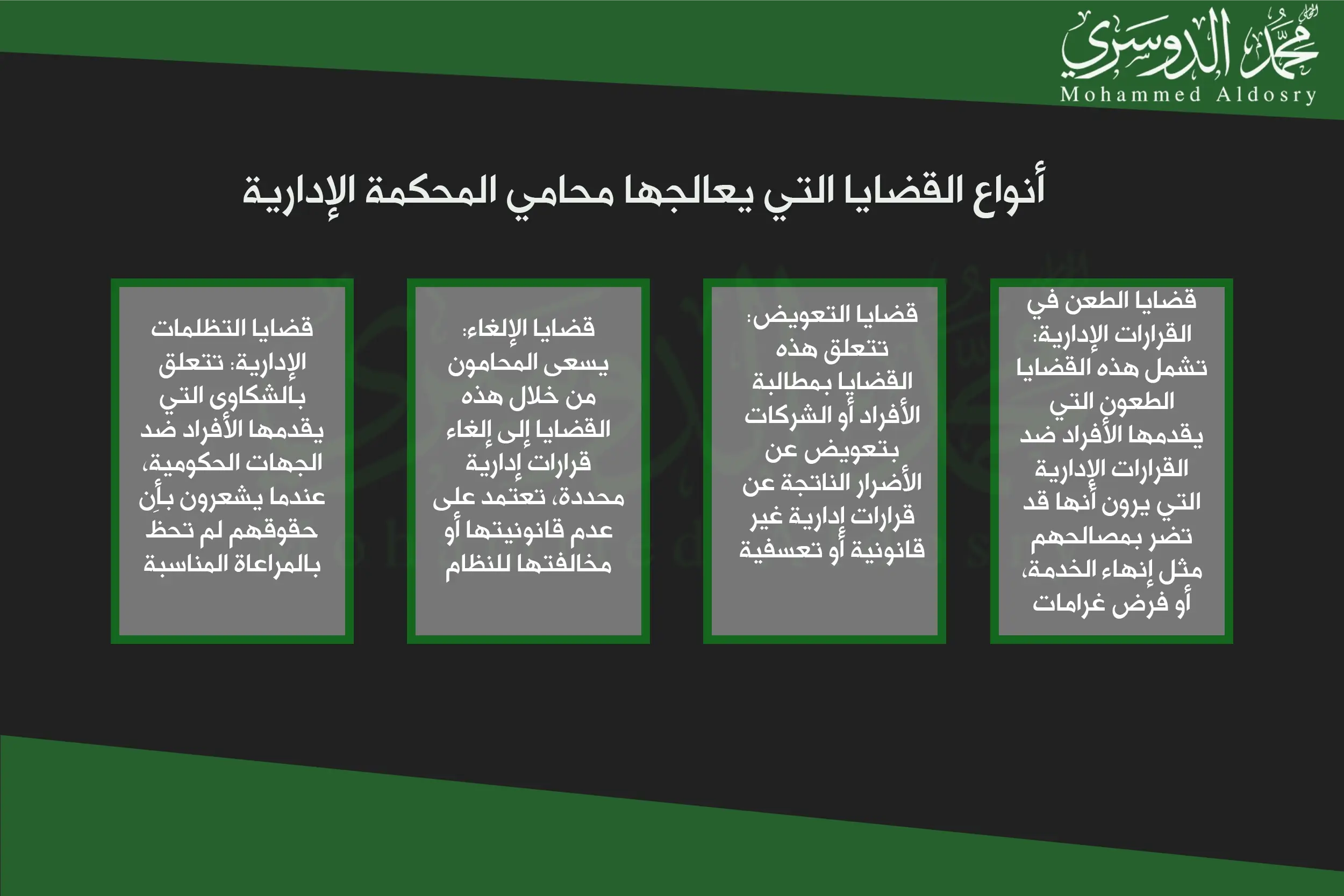 أنواع القضايا التي يعالجها محامي المحكمة الإدارية